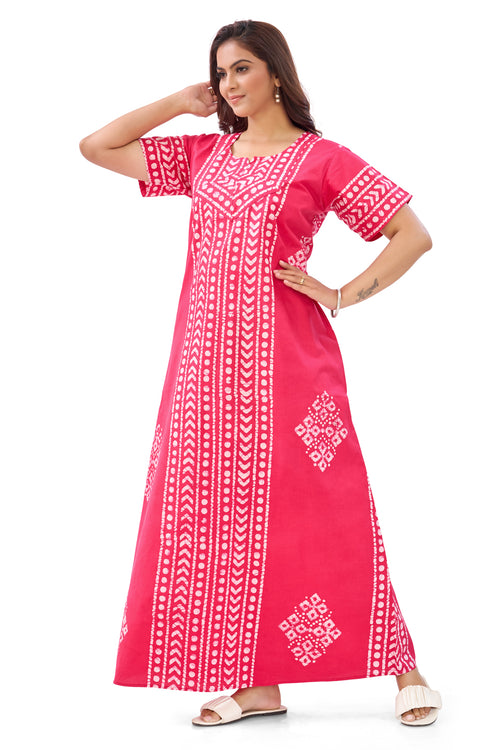 Pink Diamond Arrow Batik, Hand Dyed Batik, 100% Cotton Night Gown - NG204
