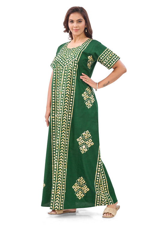 Green Diamond Arrow Batik, Hand Dyed Batik, 100% Cotton Night Gown - NG207
