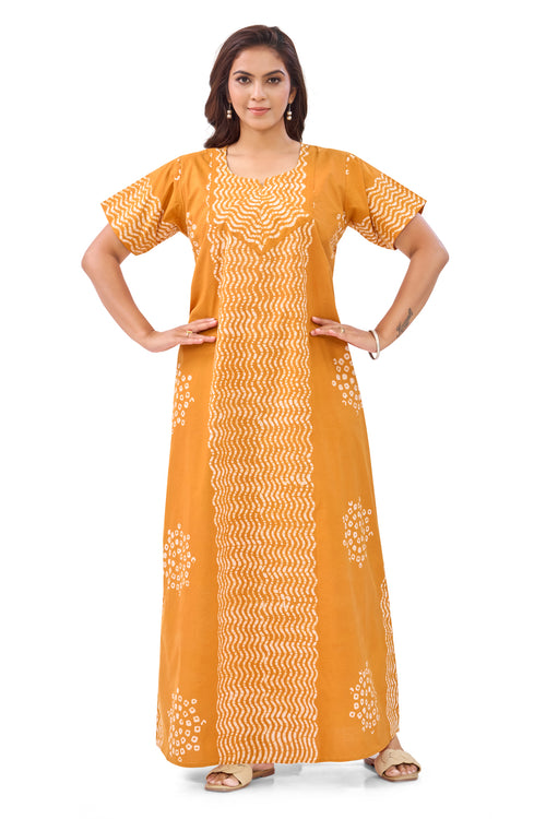 Yellow Waves Design Batik, Hand Dyed Batik, 100% Cotton Night Gown - NG195