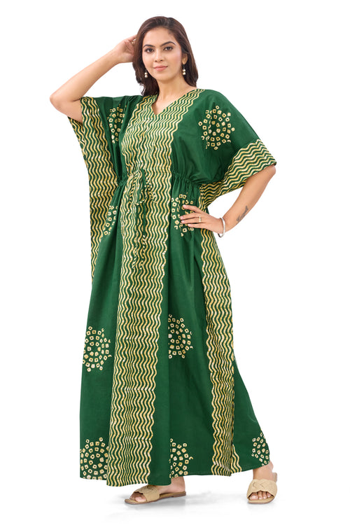 Green Waves Design Batik, Hand Dyed Batik, 100% Cotton Kaftan - K197