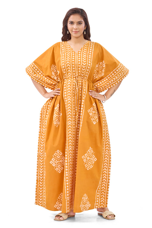 Yellow Diamond Arrow Batik, Hand Dyed Batik, 100% Cotton Kaftan - K205