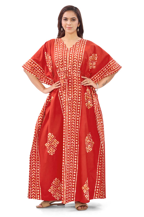 Red Diamond Arrow Batik, Hand Dyed Batik, 100% Cotton Kaftan - K200