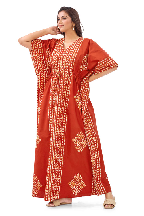 Red Diamond Arrow Batik, Hand Dyed Batik, 100% Cotton Kaftan - K200