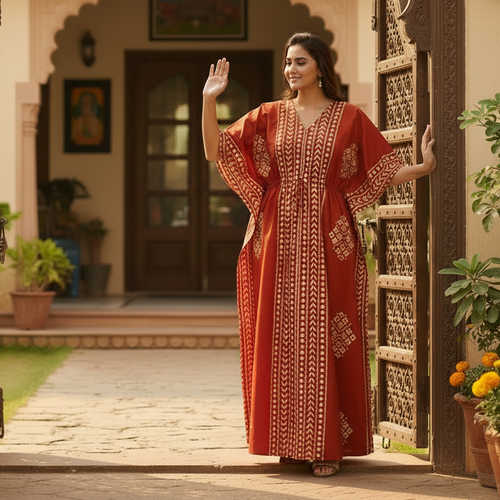 Red Diamond Arrow Batik, Hand Dyed Batik, 100% Cotton Kaftan - K200