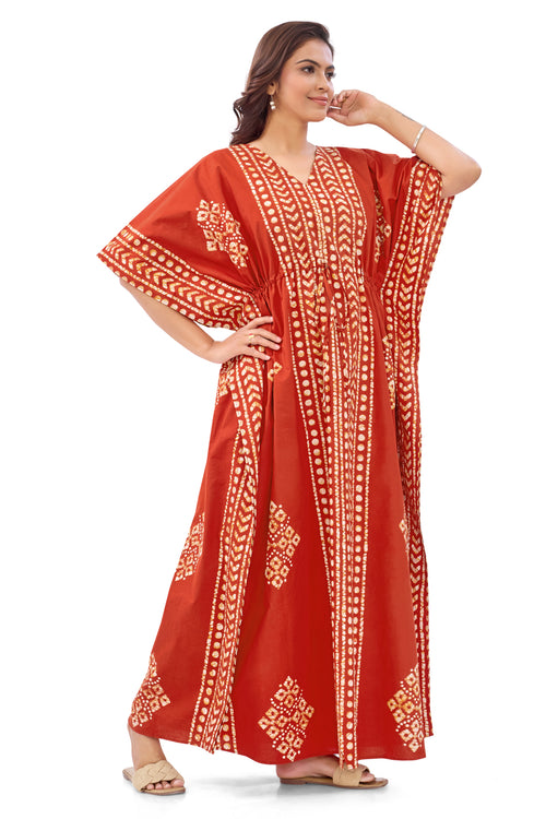 Red Diamond Arrow Batik, Hand Dyed Batik, 100% Cotton Kaftan - K200
