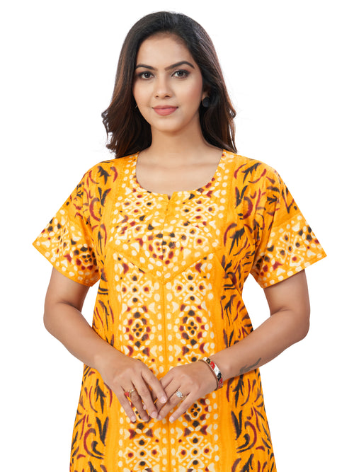 Yellow Oval Design, Hand Dyed Batik, 100% Cotton Night Gown - NG156