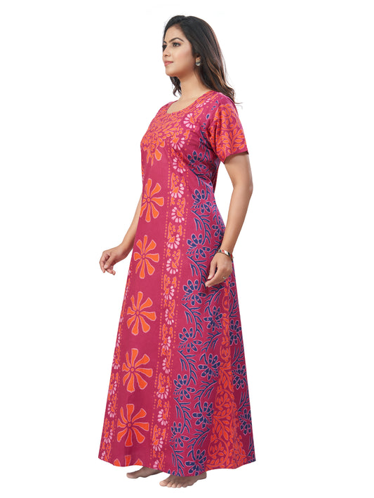 NG181 - Pink Palm Batik, Hand Dyed Batik, 100% Cotton Night Gown