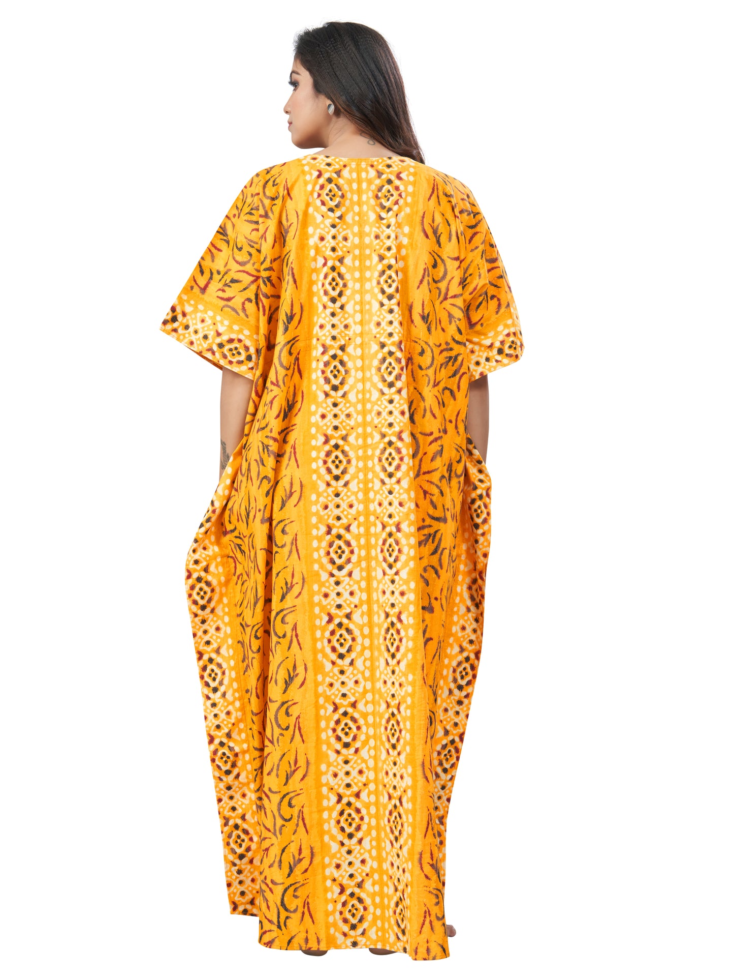 K156 - Yellow Oval Design, Hand Dyed Batik, 100% Cotton Kaftan