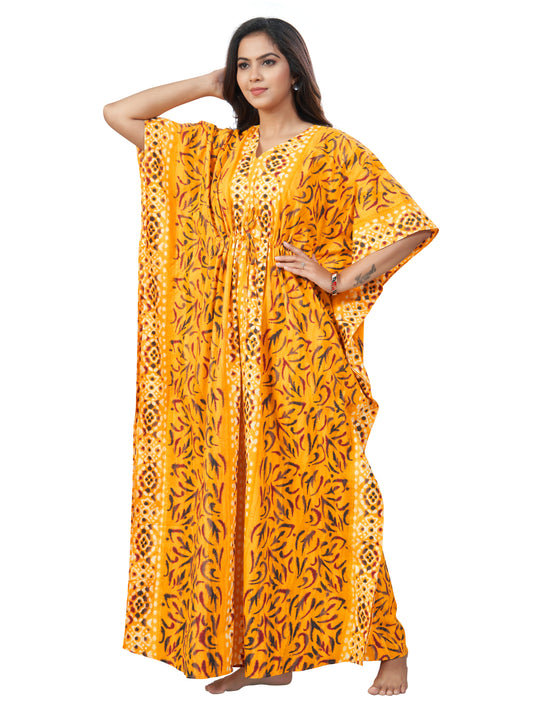 K156 - Yellow Oval Design, Hand Dyed Batik, 100% Cotton Kaftan
