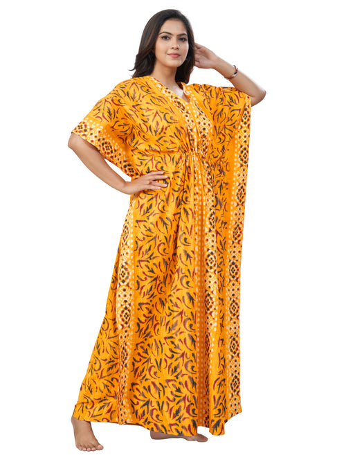 Yellow Oval Design, Hand Dyed Batik, 100% Cotton Kaftan - K156