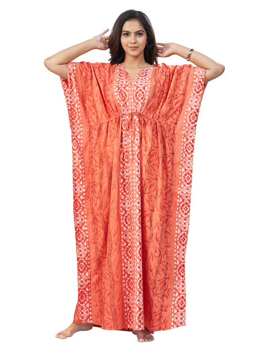K154 - Peach Oval Design, Hand Dyed Batik, 100% Cotton Kaftan
