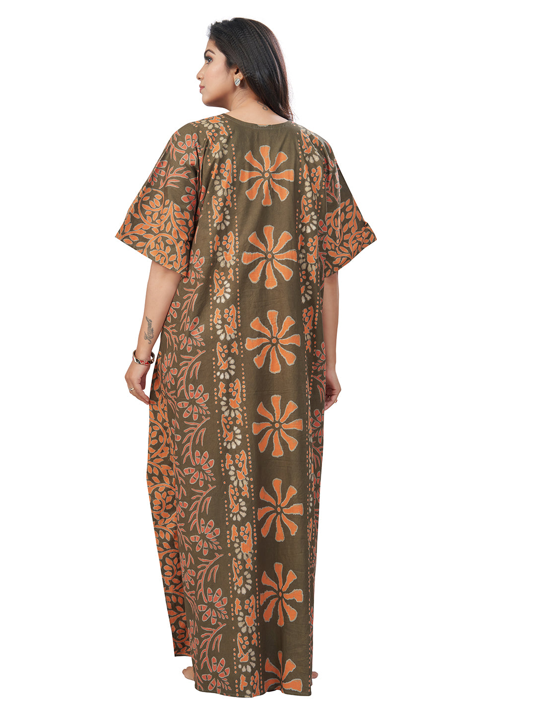 K182 - Green Brown Palm, Hand Dyed Batik, 100% Cotton Kaftan
