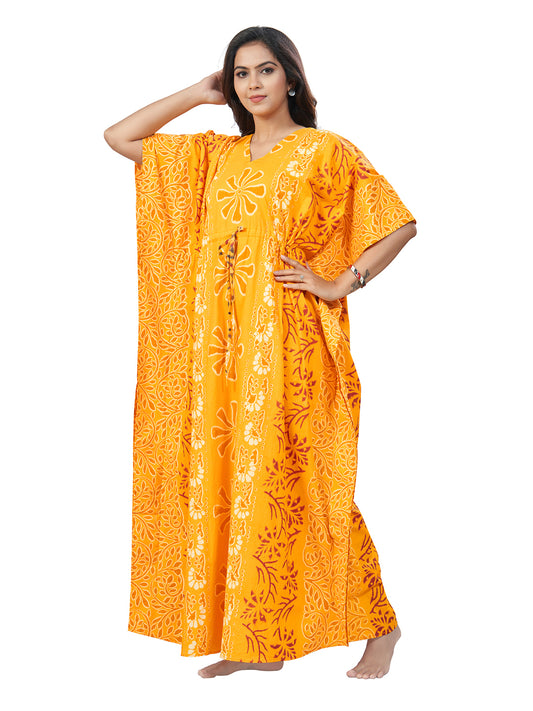 K184 - Yellow Palm, Hand Dyed Batik, 100% Cotton Kaftan