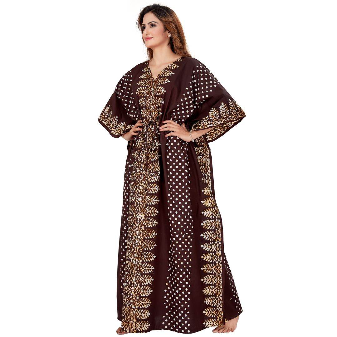 K005 - Brown Dotted, Hand Dyed Batik, 100% Cotton Kaftan. - thekaftanshop.com