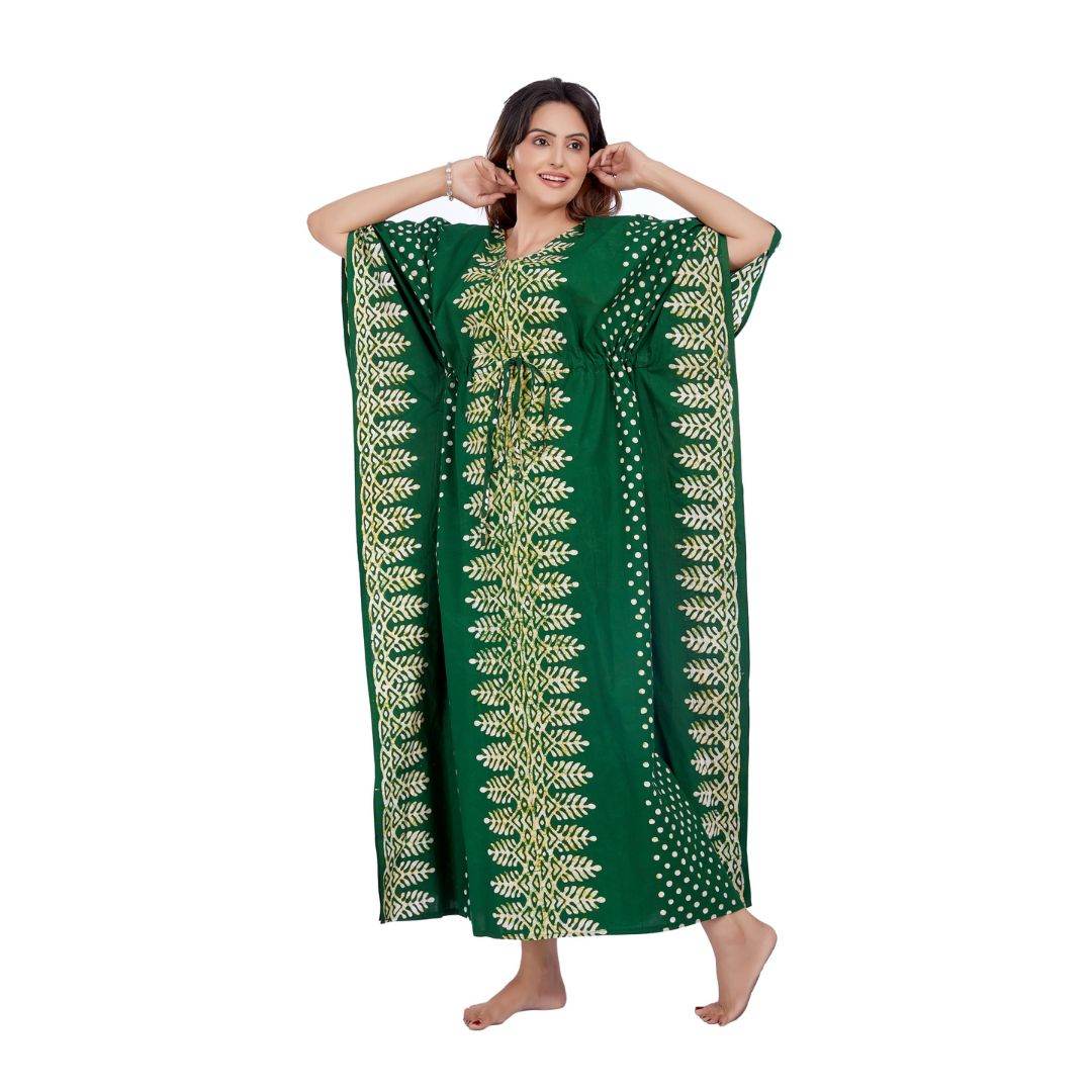 K006 - Green Dotted, Hand Dyed Batik, 100% Cotton Kaftan - thekaftanshop.com