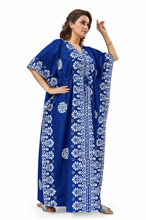 Blue Motif Design Batik, Hand Dyed Batik, 100% Cotton Kaftan - K232