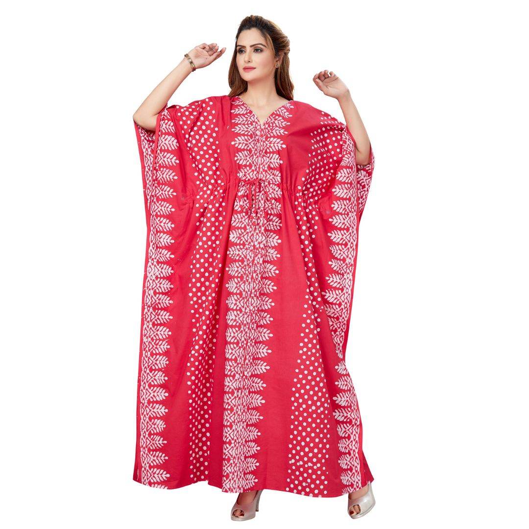 K003 - Pink Dotted, Hand Dyed Batik, 100% Cotton Kaftan - thekaftanshop.com