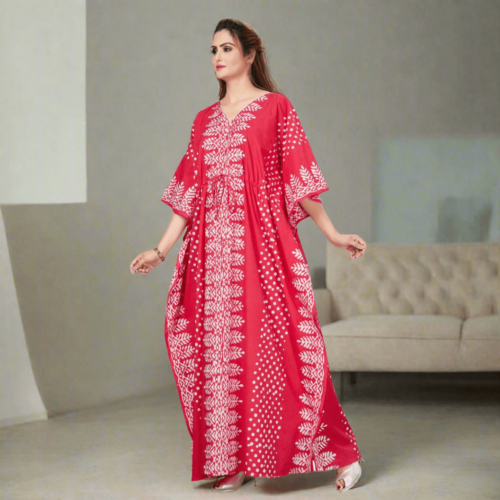 K003 - Pink Dotted, Hand Dyed Batik, 100% Cotton Kaftan - thekaftanshop.com