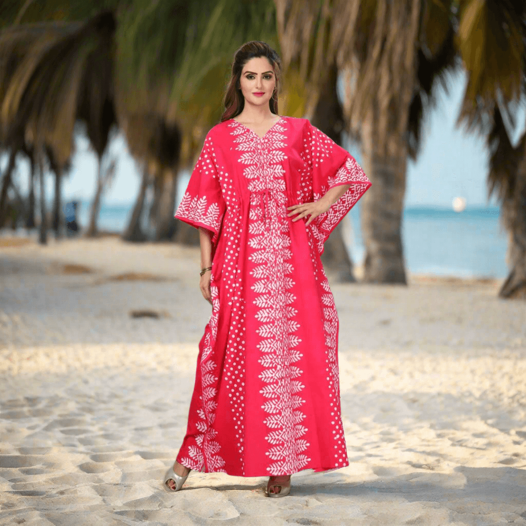 K003 - Pink Dotted, Hand Dyed Batik, 100% Cotton Kaftan - thekaftanshop.com