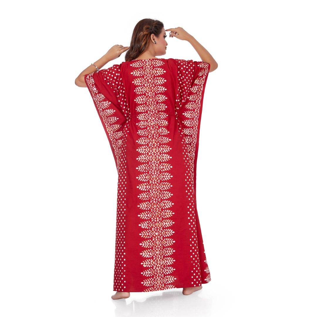 K004 - Red Dotted, Hand Dyed Batik, 100% Cotton Kaftan. - thekaftanshop.com