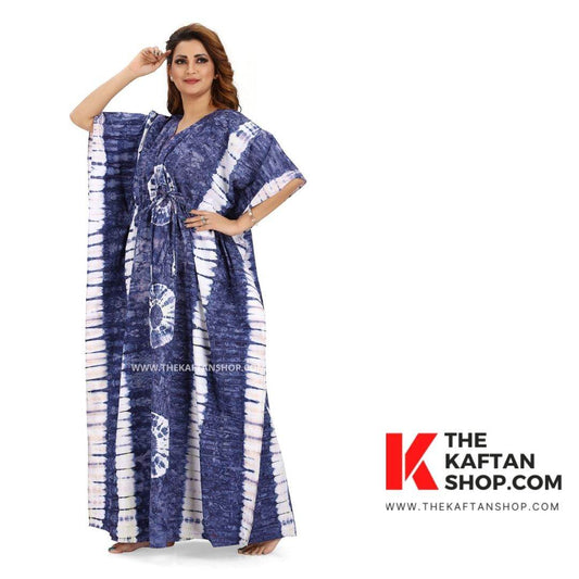K091 - Blue Round Tie-Dye, Hand Dyed Batik, 100% Cotton Kaftan - thekaftanshop.com