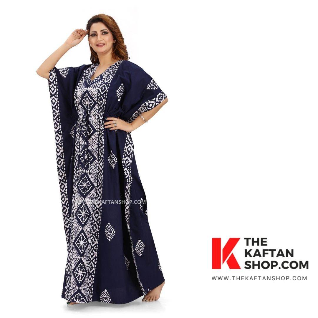 K081 - Blue Diamond Design, Hand Dyed Batik, 100% Cotton Kaftan. - thekaftanshop.com