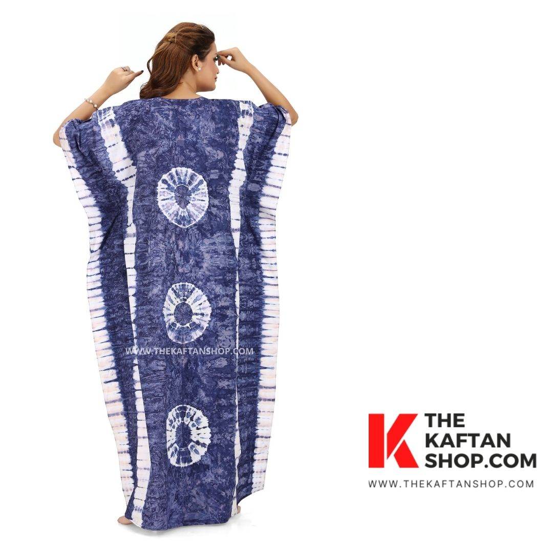 K091 - Blue Round Tie-Dye, Hand Dyed Batik, 100% Cotton Kaftan - thekaftanshop.com