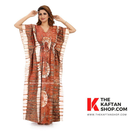 Brown Round Tie-Dye, Hand Dyed Batik, 100% Cotton Kaftan - K092