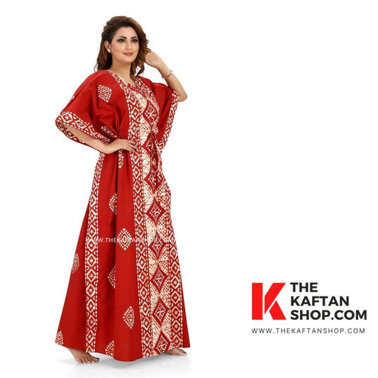 K080 - Red Diamond Design, Hand Dyed Batik, 100% Cotton Kaftan. - thekaftanshop.com