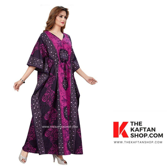 K020 - Pink Black Circles, Hand Dyed Batik, 100% Cotton Kaftan - thekaftanshop.com