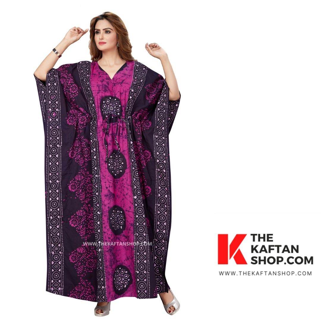 K020 - Pink Black Circles, Hand Dyed Batik, 100% Cotton Kaftan - thekaftanshop.com