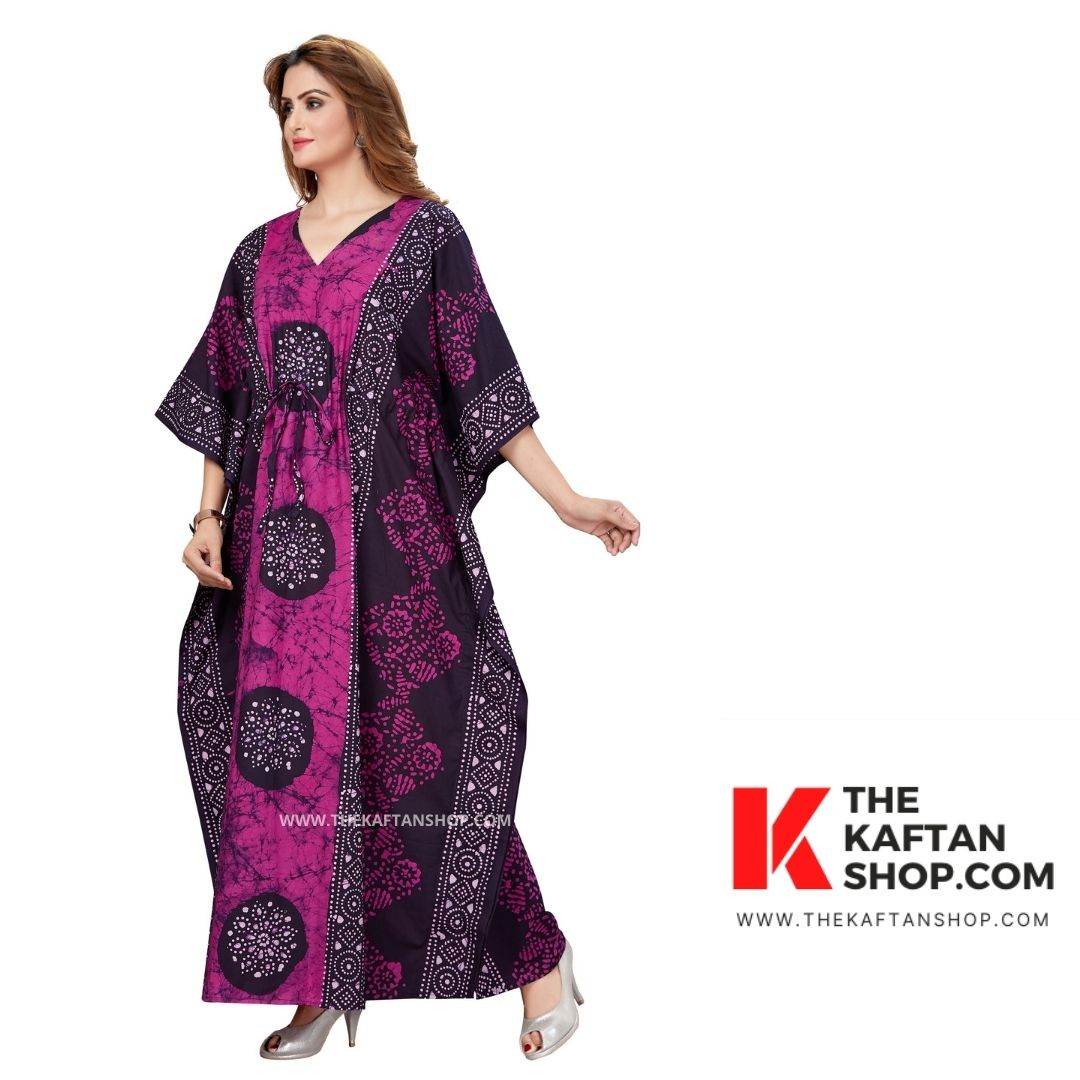 K020 - Pink Black Circles, Hand Dyed Batik, 100% Cotton Kaftan - thekaftanshop.com