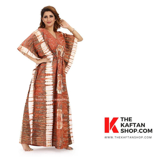 K092 - Brown Round Tie-Dye, Hand Dyed Batik, 100% Cotton Kaftan - thekaftanshop.com