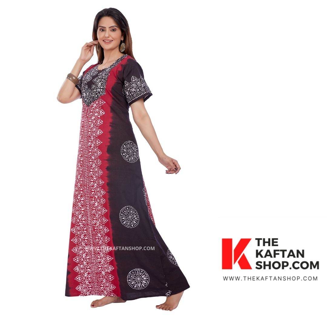NG042 - Red & Black Shaded, Hand Dyed Batik, 100% Cotton Night Gown - thekaftanshop.com