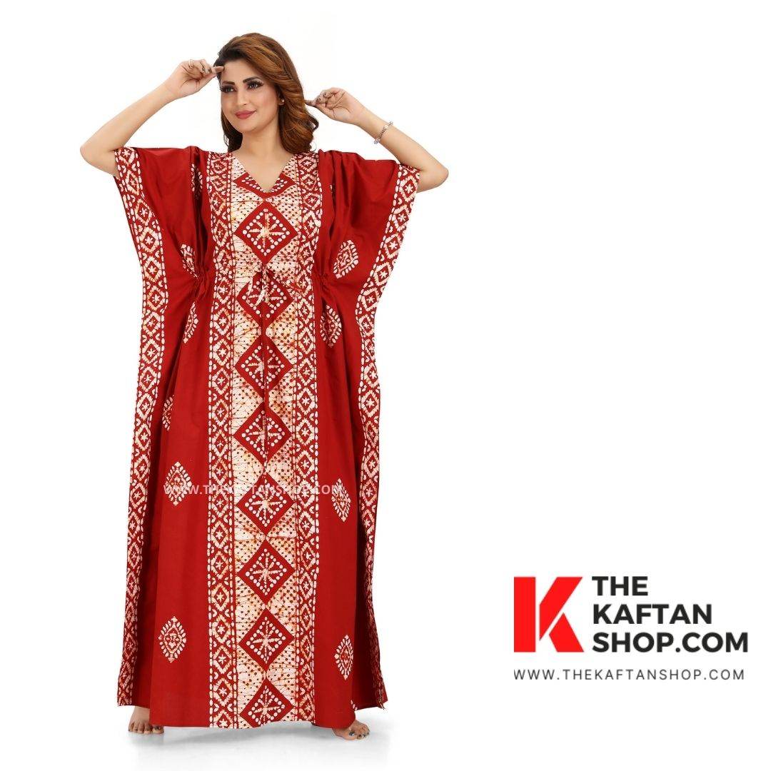 K080 - Red Diamond Design, Hand Dyed Batik, 100% Cotton Kaftan. - thekaftanshop.com
