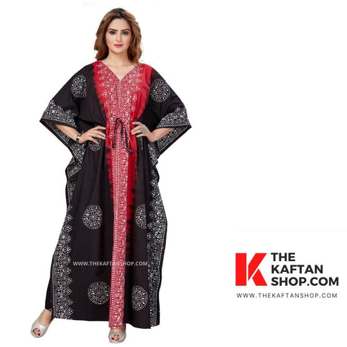 Red & Black Shaded, Hand Dyed Batik, 100% Cotton Kaftan - K042