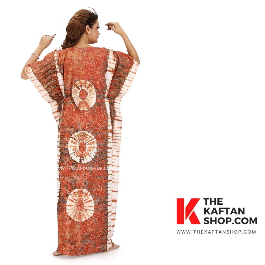 K092 - Brown Round Tie-Dye, Hand Dyed Batik, 100% Cotton Kaftan - thekaftanshop.com