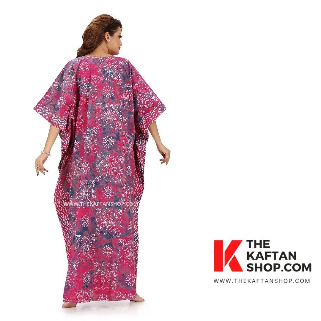 K066 - Purple & Pink Block Design, Hand Dyed Batik Tie-up, 100% Cotton Kaftan - thekaftanshop.com