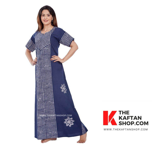 Navy Blue, Hand Dyed Batik, 100% Cotton Night Gown - NG011