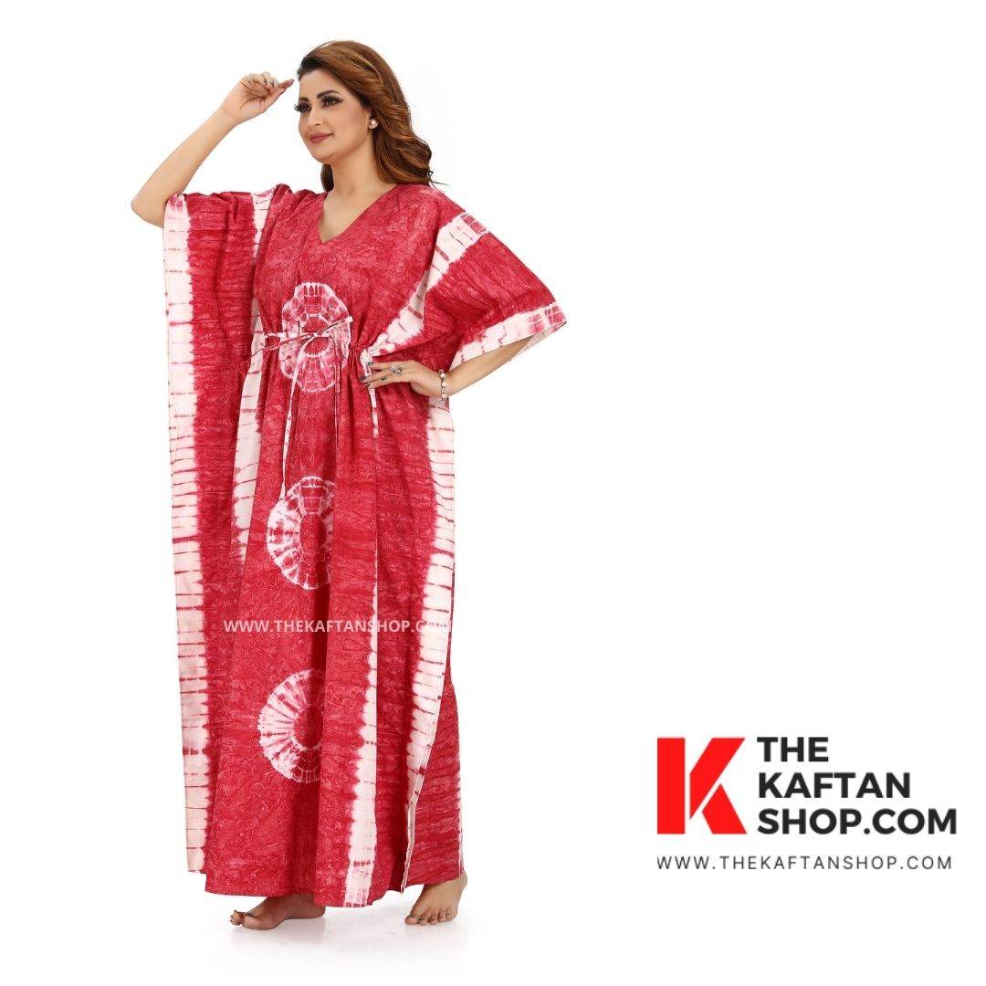 K090 - Pink Round Tie-Dye, Hand Dyed Batik, 100% Cotton Kaftan - thekaftanshop.com