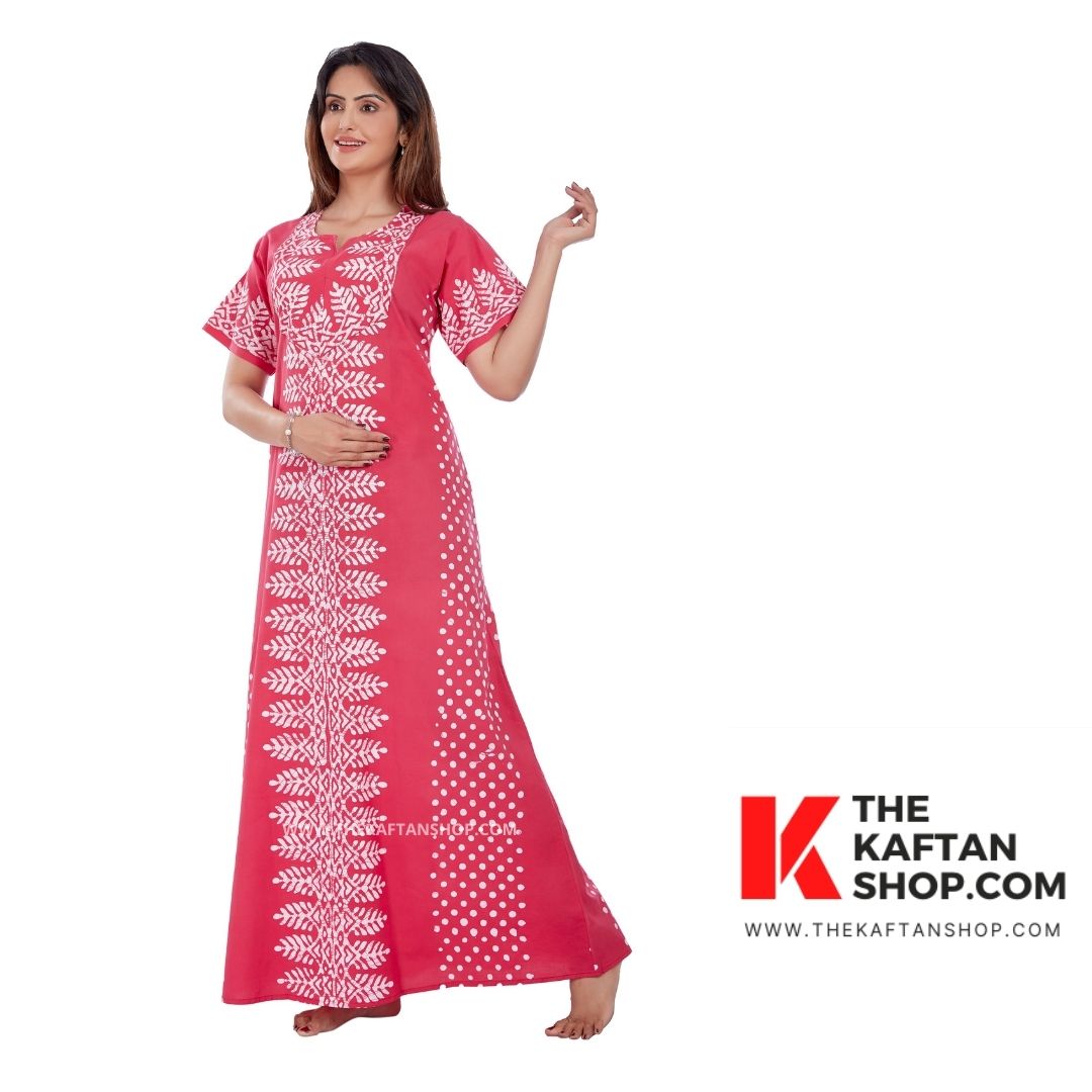 Hot Pink Hand-Dyed Batik Cotton Night Gown - The Kaftan Shop