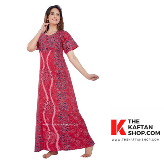 NG050 - Pink S Design, Hand Dyed Batik Tie-up, 100% Cotton Night Gown - thekaftanshop.com