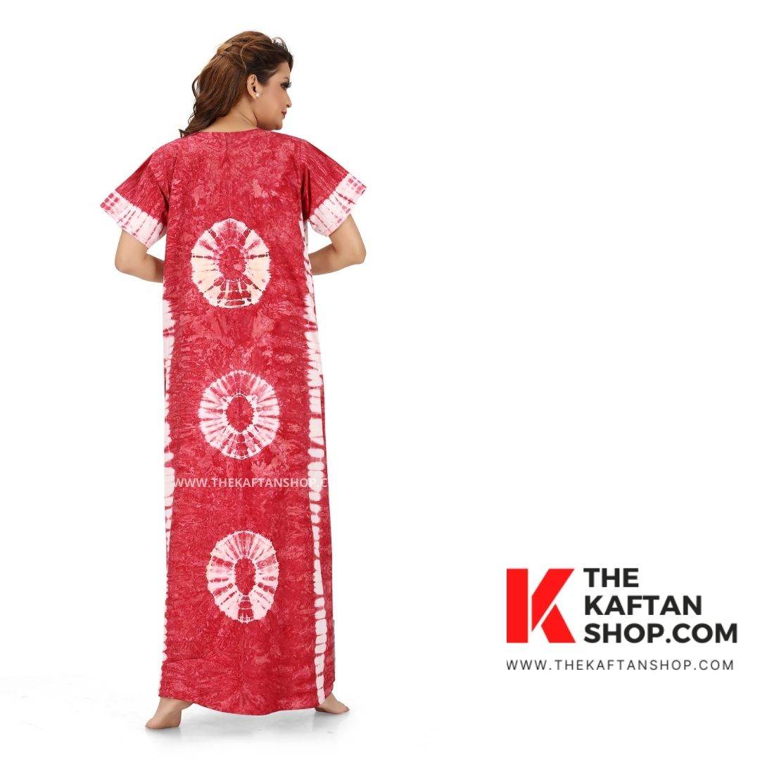 NG090 - Pink Round Tie-Dye, Hand Dyed Batik, 100% Cotton Night Gown - thekaftanshop.com