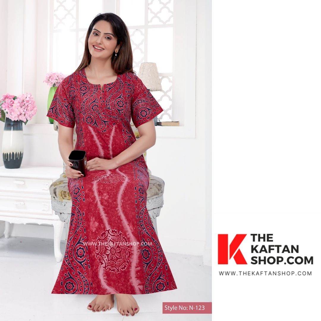 NG050 - Pink S Design, Hand Dyed Batik Tie-up, 100% Cotton Night Gown - thekaftanshop.com