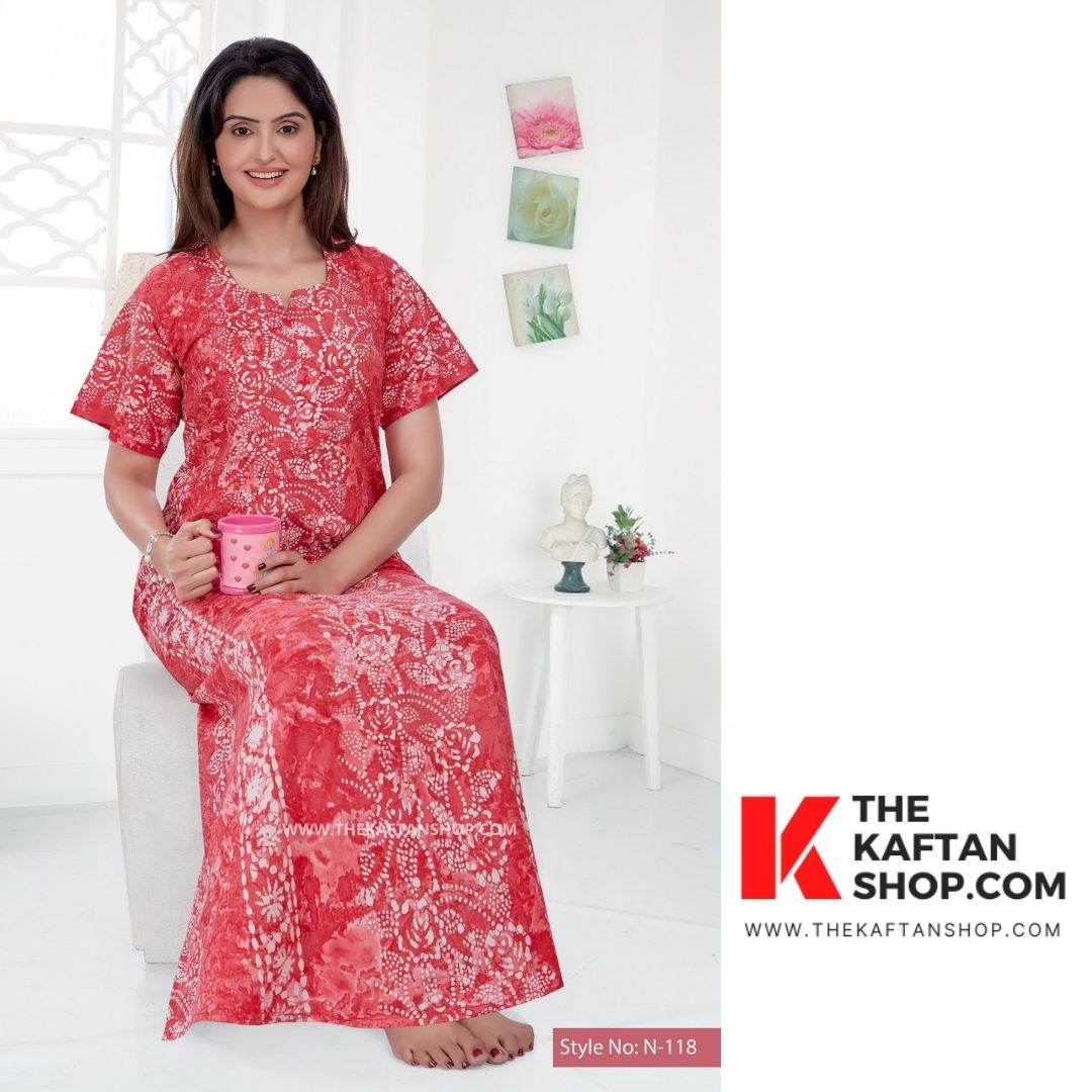 NG031 - Pink flowers, Hand Dyed Batik, 100% Cotton Night Gown - thekaftanshop.com