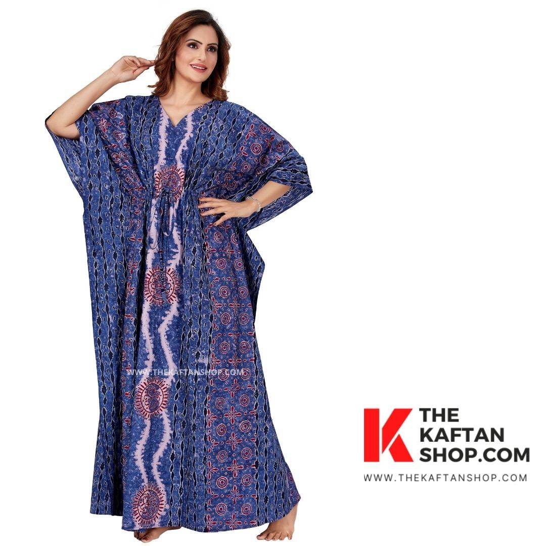 K052 - Blue S Design, Hand Dyed Batik Tie-up, 100% Cotton Kaftan - thekaftanshop.com