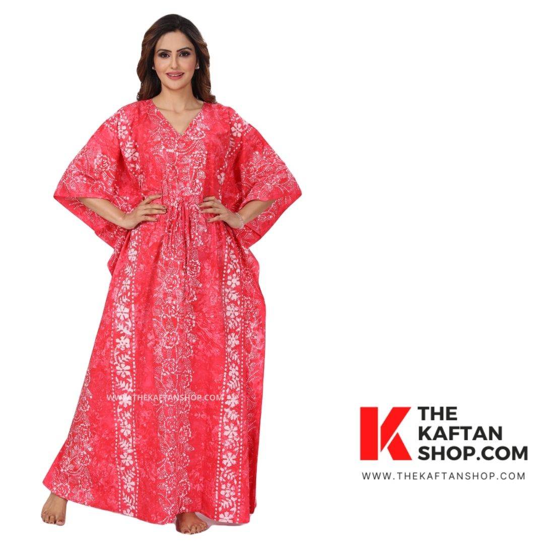 K031 - Pink flowers, Hand Dyed Batik, 100% Cotton Kaftan - thekaftanshop.com