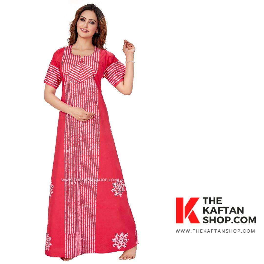 NG013 - Stripe Pink, Hand Dyed Batik, 100% Cotton Night Gown - thekaftanshop.com