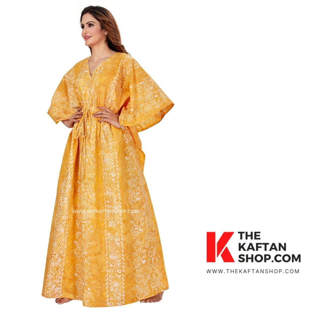 K032 - Pastel Yellow, Hand Dyed Batik, 100% Cotton Kaftan. - thekaftanshop.com