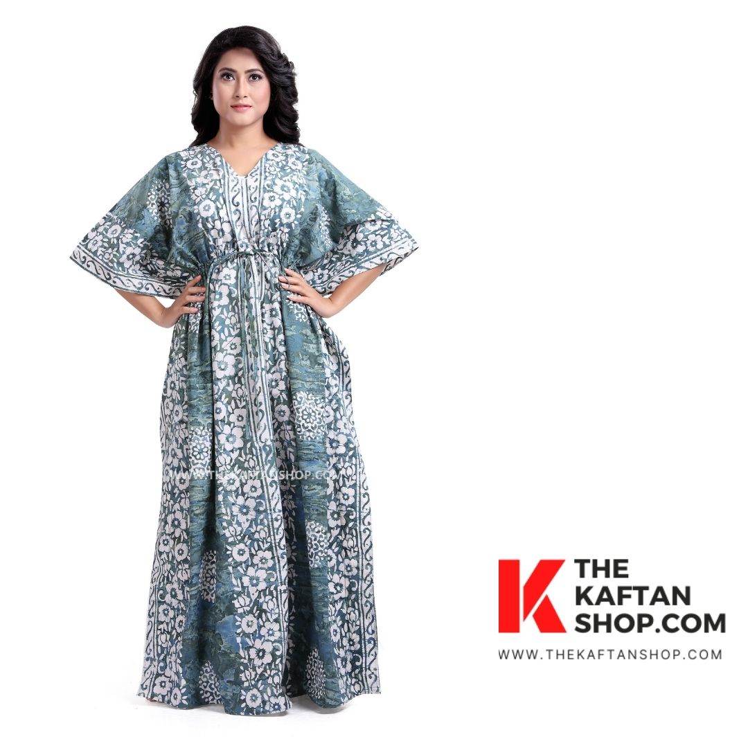K072 - Green, Hand Dyed Batik Tie-up, 100% Cotton Kaftan. - thekaftanshop.com